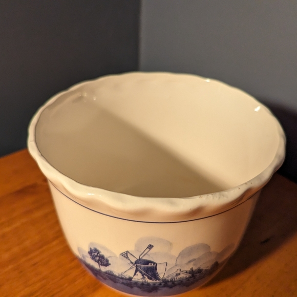 Vintage MCM Windmill Sailboat Ceramic Bowl Planter Container Blue White - Picture 8 of 9